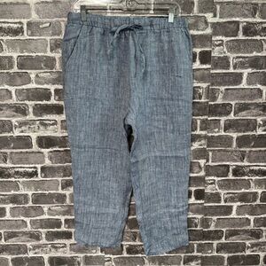 Trovata Birds of Paradise linen pants blue pockets